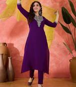 Zari sequence cording embroidered kurta with trousers & dupatta