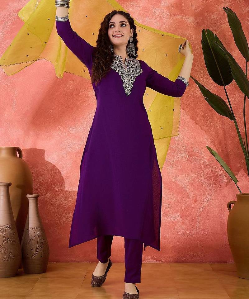 Zari sequence cording embroidered kurta with trousers & dupatta