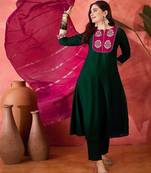 Zari sequence thread embroidery kurta with trousers & dupatta