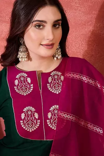 Zari sequence thread embroidery kurta with trousers & dupatta