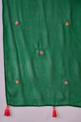 Floral embroidered v-neck sequinned a-line kurta with trousers & dupatta