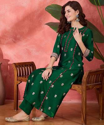 Foil printed & embroidered kurta & trouser set 1
