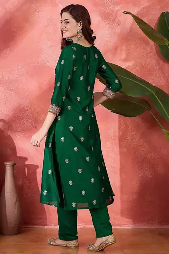 Foil printed & embroidered kurta & trouser set