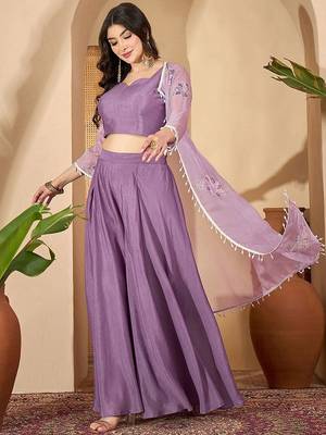 Zari sequence thread embroidered with lace crop top with palazzos & shrug 1