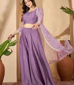Zari sequence thread embroidered with lace crop top with palazzos & shrug