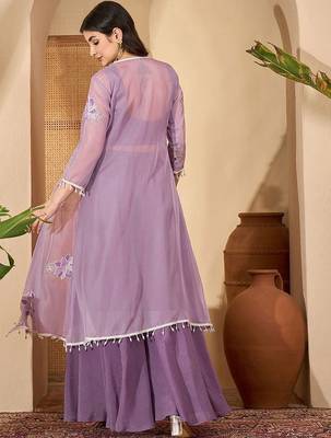 Zari sequence thread embroidered with lace crop top with palazzos & shrug 5