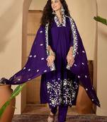 Floral embroidered thread embroidered a-line kurta with trousers & dupatta