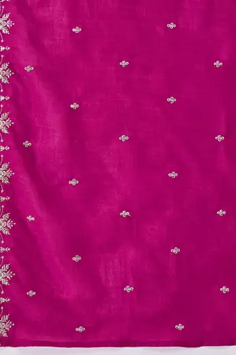 Floral embroidered v-neck sequinned a-line kurta with trousers & dupatta