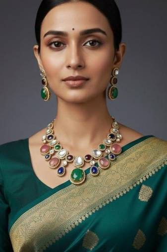 Royal navratna kundan set (necklace & earrings)