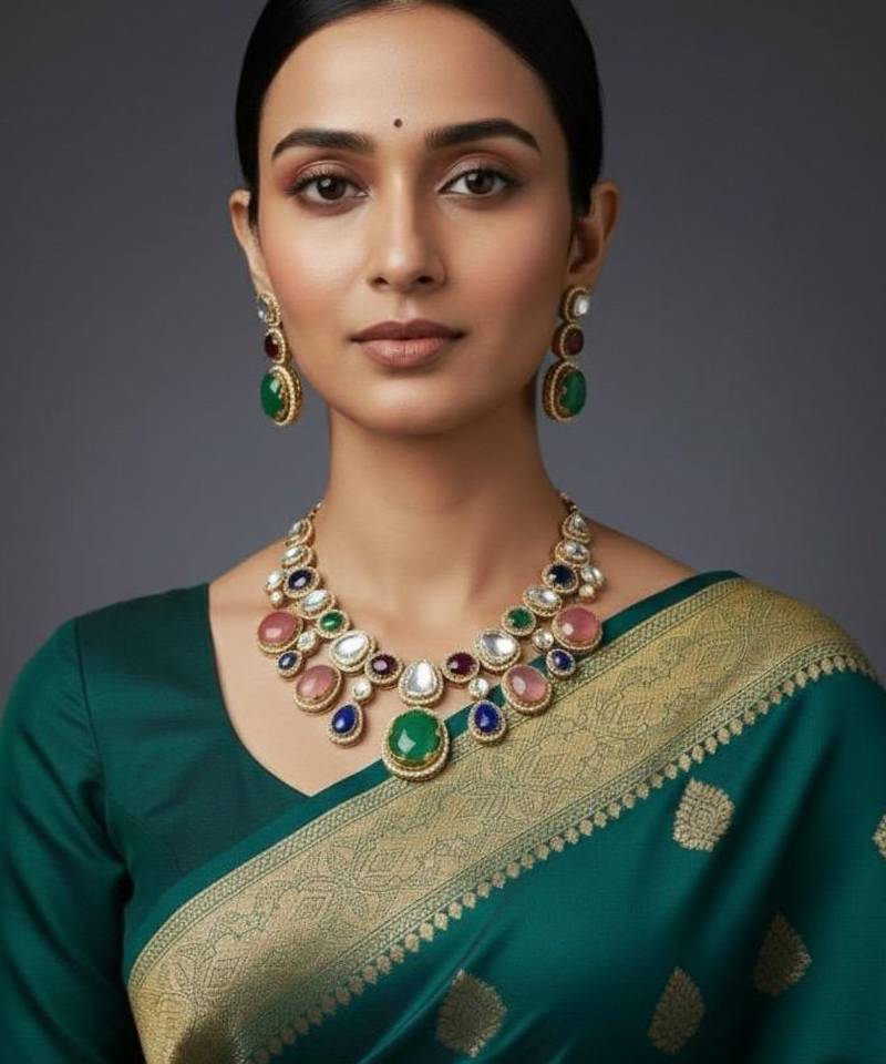 Royal navratna kundan set (necklace & earrings)