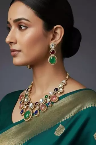 Royal navratna kundan set (necklace & earrings)