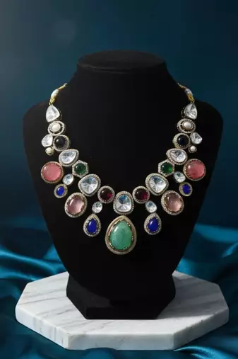 Royal navratna kundan set (necklace & earrings)