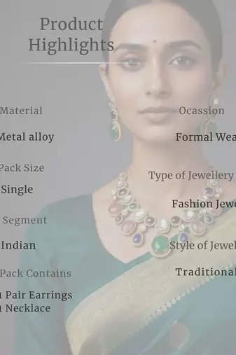 Royal navratna kundan set (necklace & earrings)
