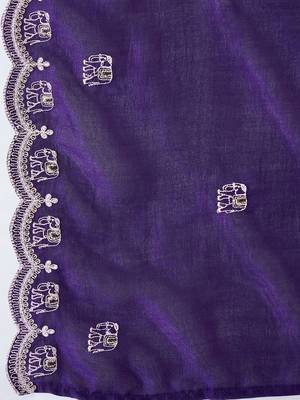 Ethnic motifs embroidered pleated sequinned a-line kurta with trousers & dupatta 4