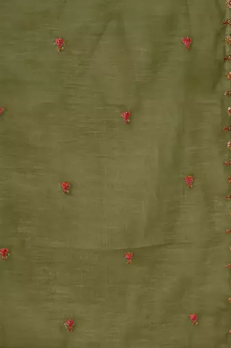 Floral embroidered v-neck sequinned a-line kurta with trousers & dupatta