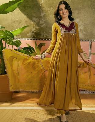 Embroidered a-line kurta & trousers with dupatta 1