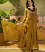 Embroidered a-line kurta & trousers with dupatta