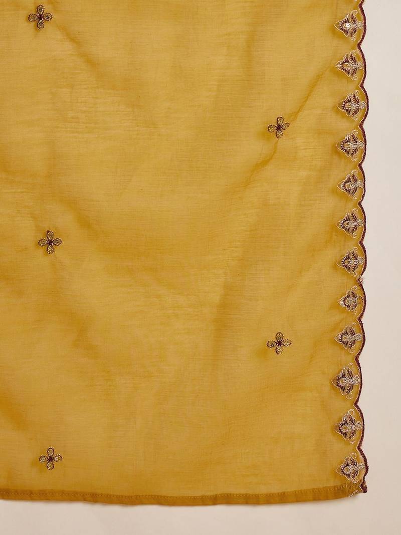 Embroidered a-line kurta & trousers with dupatta