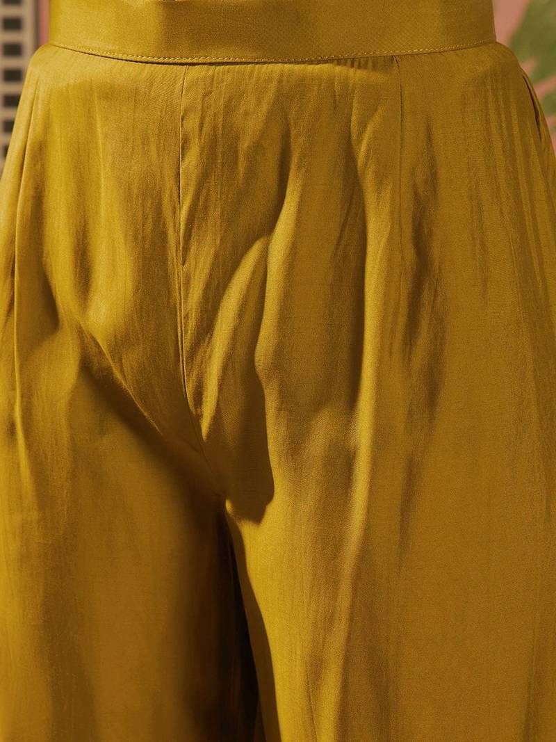 Embroidered a-line kurta & trousers with dupatta