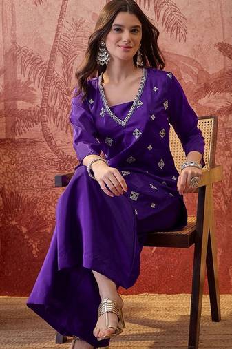 Embroidered straight kurta with palazzos