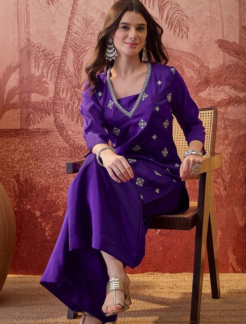Embroidered straight kurta with palazzos