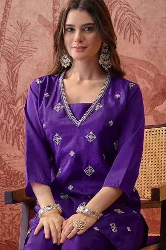 Embroidered straight kurta with palazzos