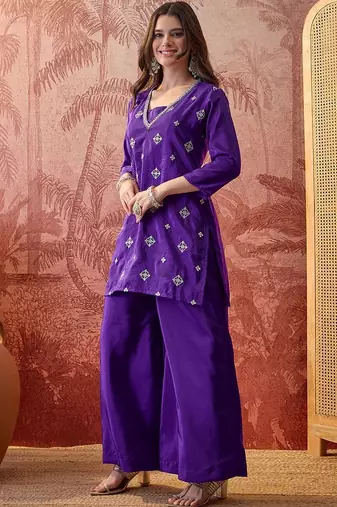 Embroidered straight kurta with palazzos