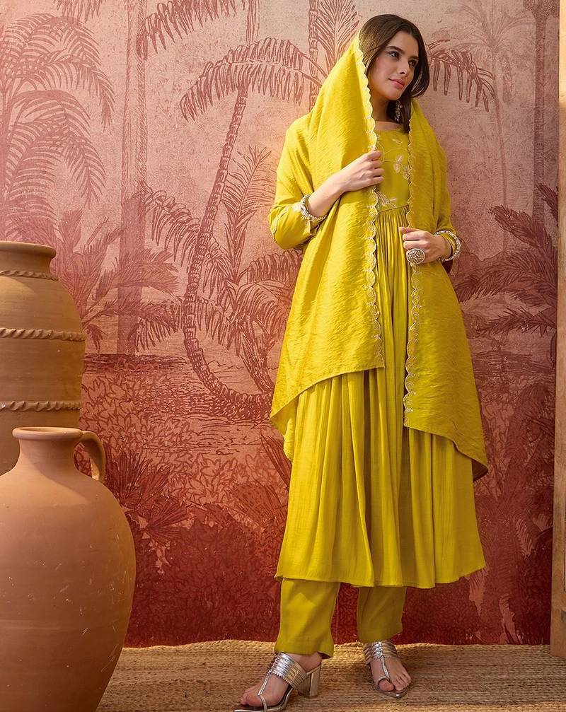Embroidered & zari-detailed a-line kurta sets with dupatta