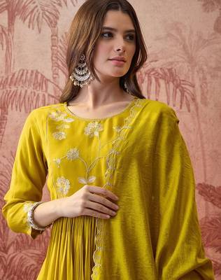 Embroidered & zari-detailed a-line kurta sets with dupatta 2