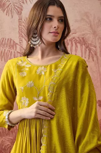 Embroidered & zari-detailed a-line kurta sets with dupatta