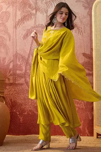 Embroidered & zari-detailed a-line kurta sets with dupatta