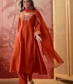 Embroidered a-line kurta & trousers with dupatta