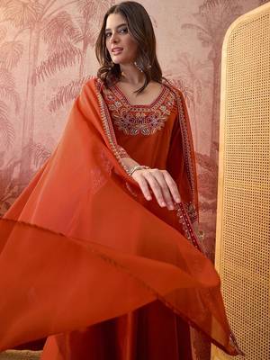Embroidered a-line kurta & trousers with dupatta 2