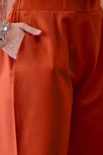 Embroidered a-line kurta & trousers with dupatta
