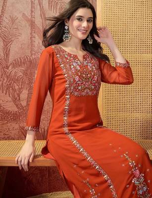 Embroidered round neck kurta & palazzos 2