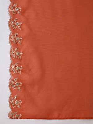 Embroidered v-neck straight kurta & trousers with dupatta 4