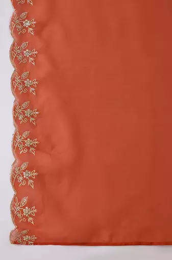 Embroidered round neck kurta & trousers with dupatta