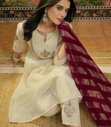 Embroidered round neck kurta & patiala with dupatta