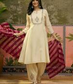 Embroidered round neck kurta & patiala with dupatta