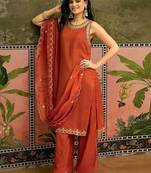 Orange santoon zari sequence gotapatti embroidered kurta with palazzo set