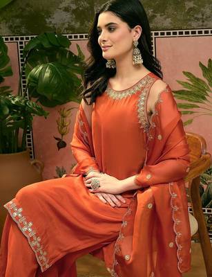 Orange santoon zari sequence gotapatti embroidered kurta with palazzo set 2