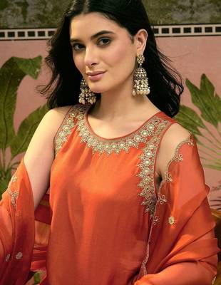 Orange santoon zari sequence gotapatti embroidered kurta with palazzo set 3