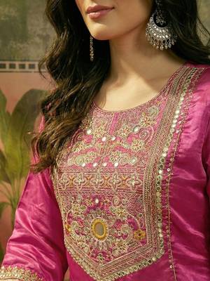 Embroidered round neck straight kurti & palazzos with dupatta 4