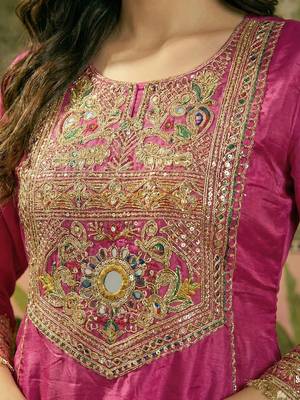 Embroidered round neck straight kurti & palazzos with dupatta 5