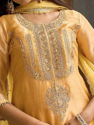 Embroidered round neck straight kurta & trousers with dupatta 4