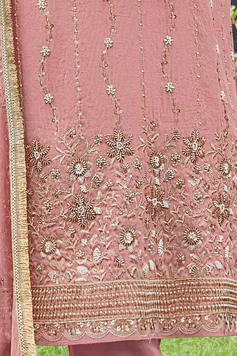 Embroidered  v-neck straight kurta & trousers with dupatta