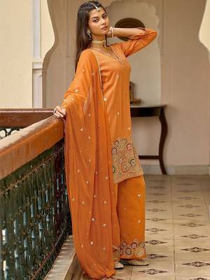 Embroidered v-neck straight kurta & palazzos with dupatta 2