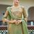 Embroidered round neck straight kurta & trousers with dupatta