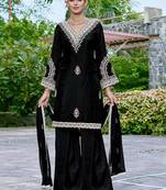 Embroidered v-neck straight kurta & palazzos with dupatta