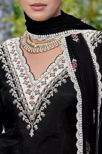 Embroidered v-neck straight kurta & palazzos with dupatta